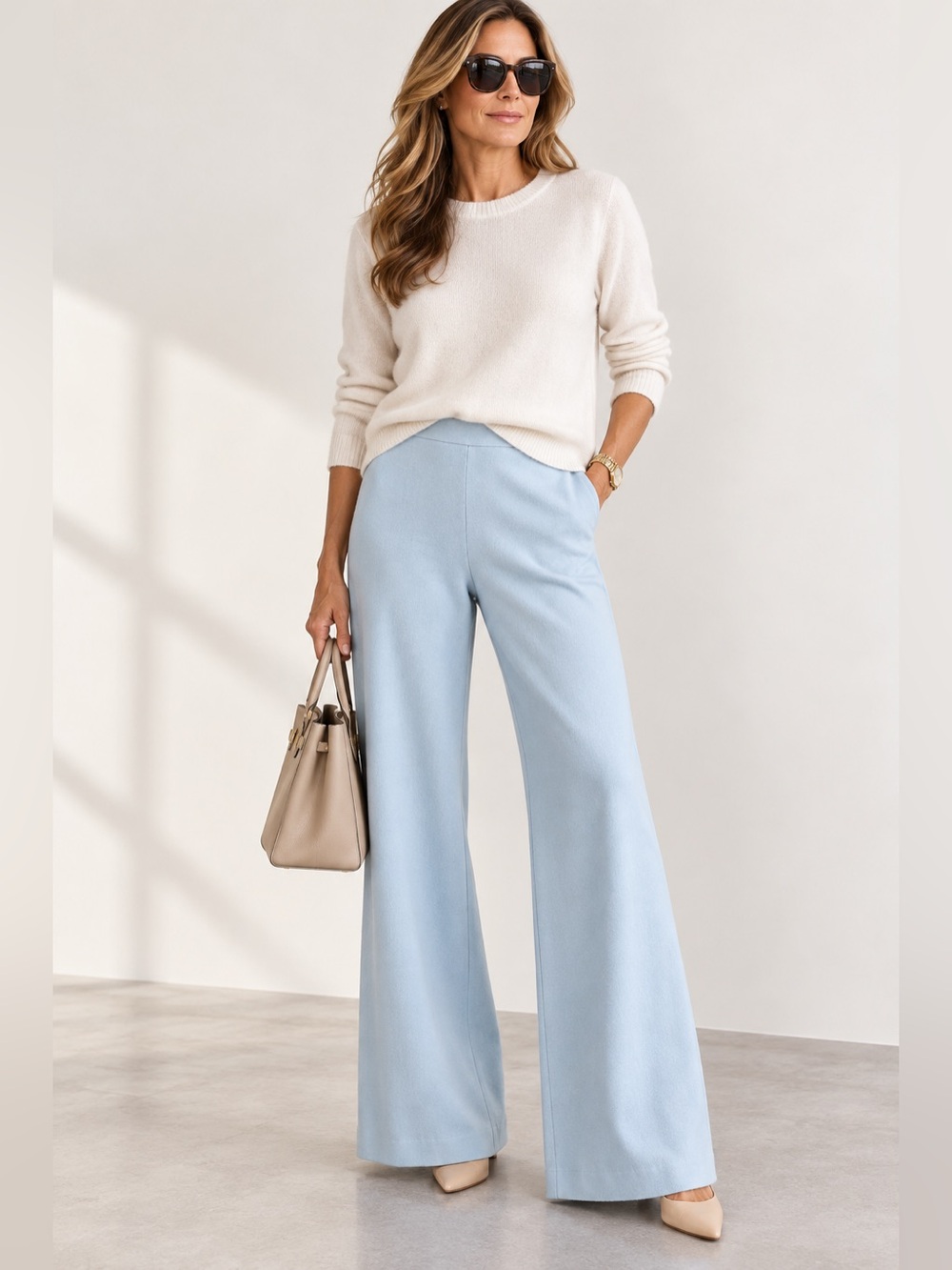 Ralph Lauren Collection 100% Cashmere Pants Women 8 Blue Wide Leg Made USA